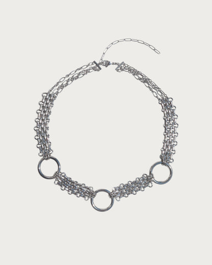 Vexley Gothic Industrial Chainmail O-Ring Silver Choker Necklace