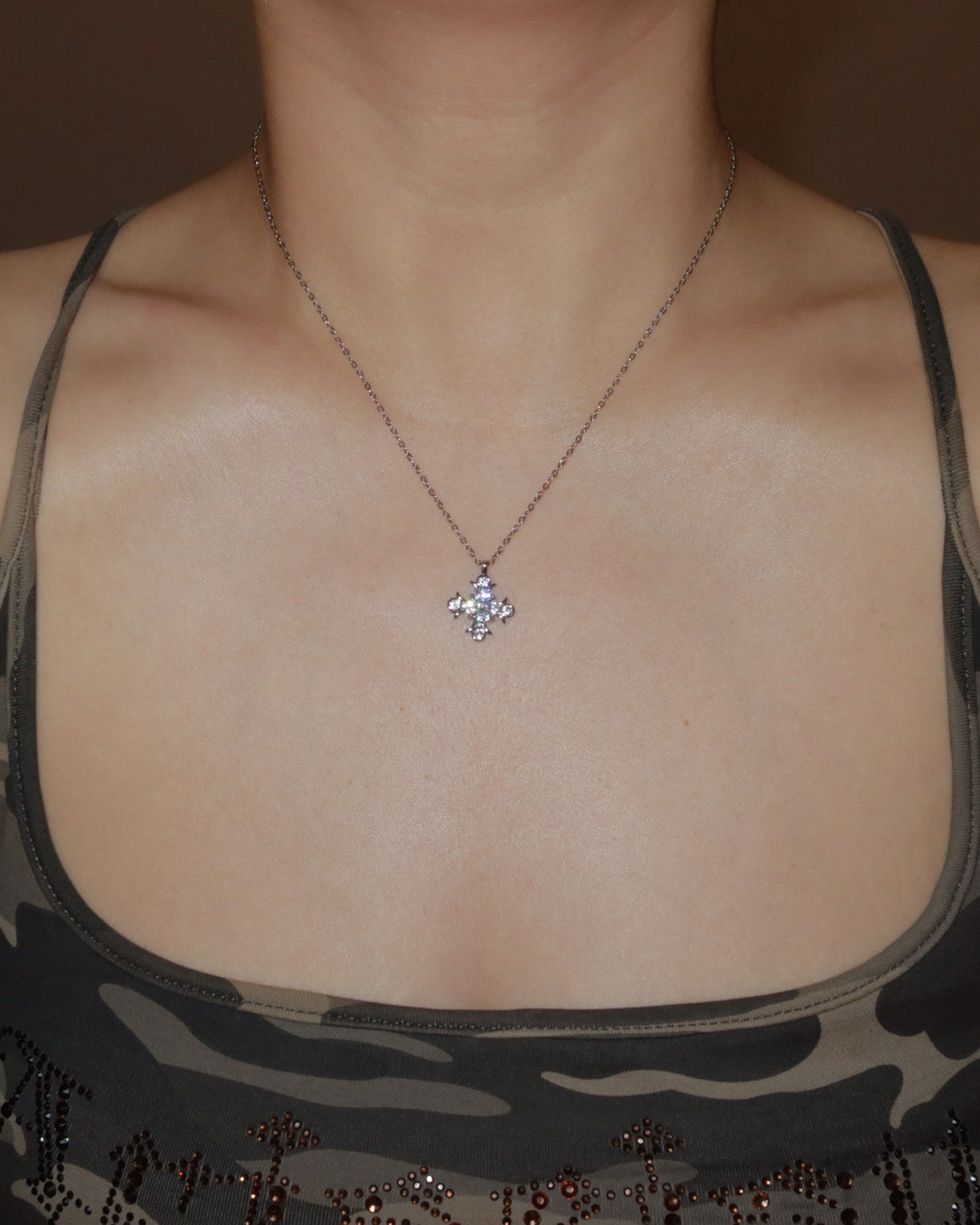 Iriselle Crystal Iris Flower Silver Pendant Necklace