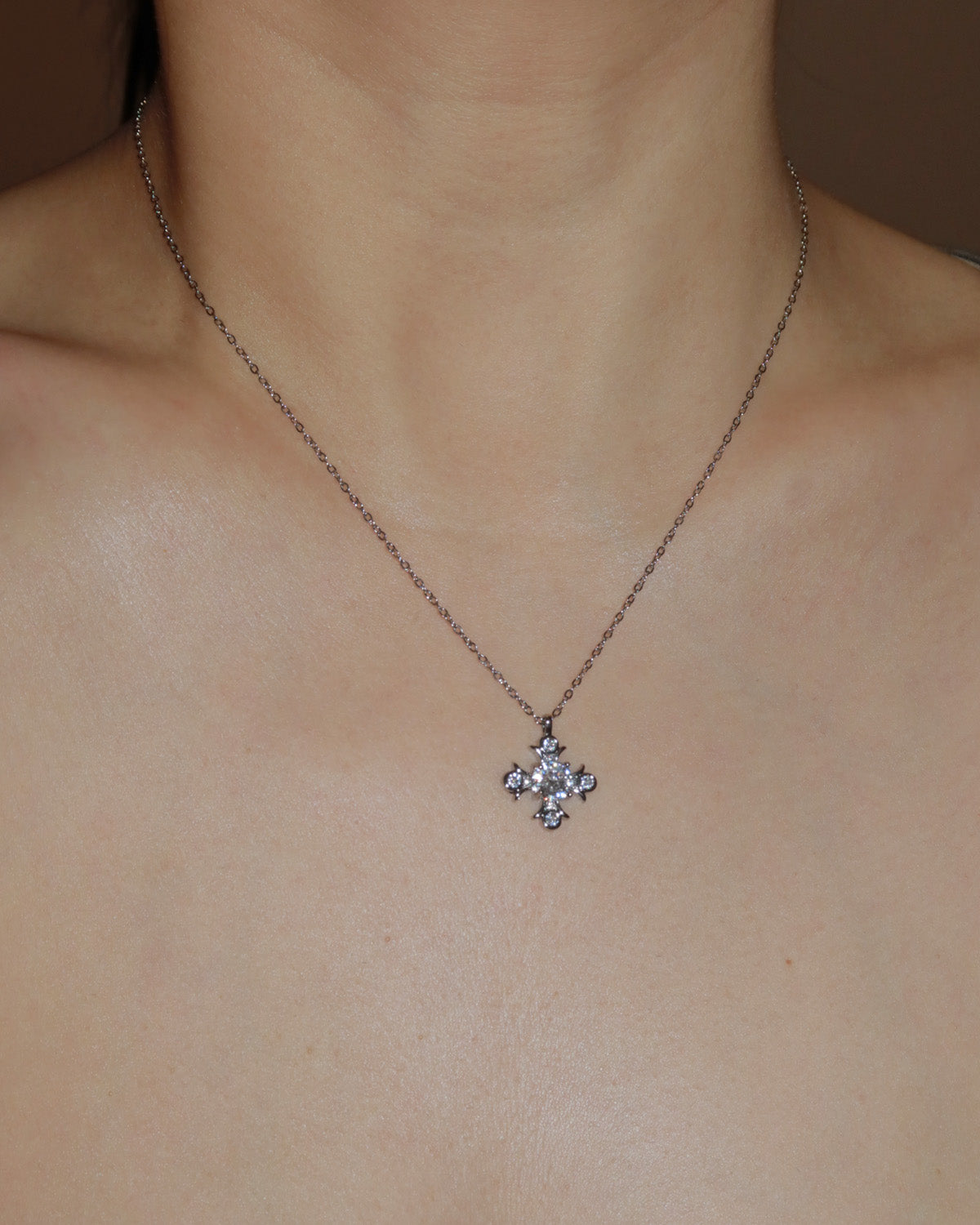 Iriselle Crystal Iris Flower Silver Pendant Necklace