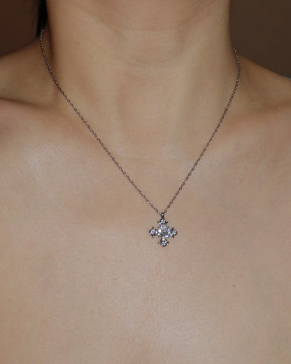 Iriselle Crystal Iris Flower Silver Pendant Necklace