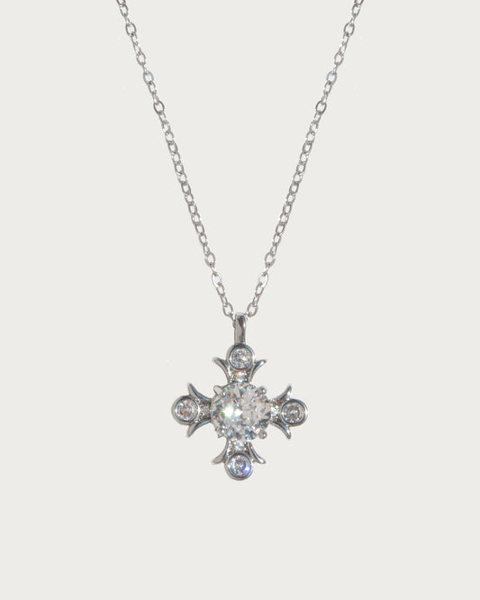 Iriselle Crystal Iris Flower Silver Pendant Necklace