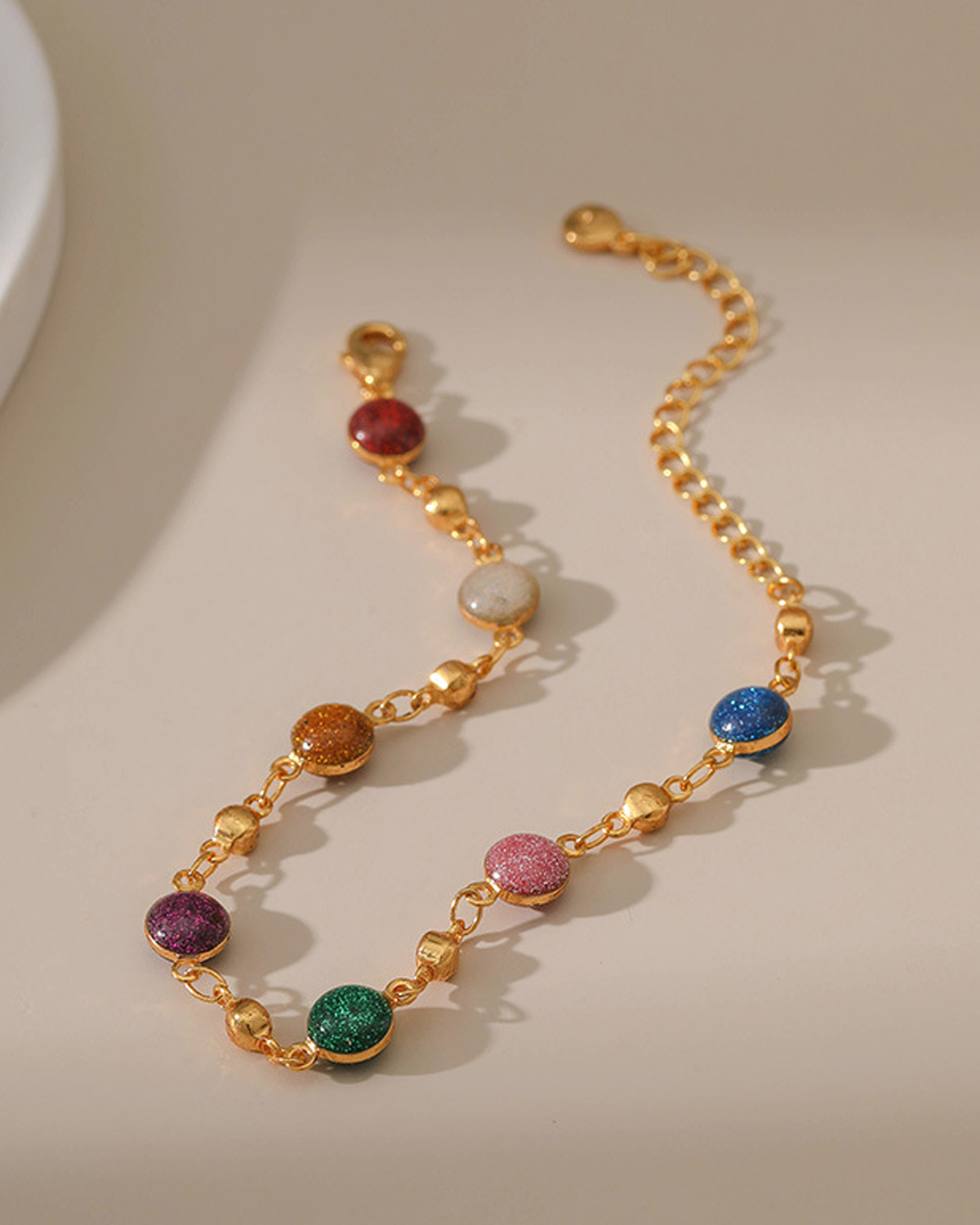 Rainbow Circle Enamel Beaded Golden Bracelet