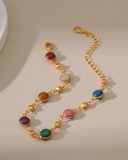 Rainbow Circle Enamel Beaded Golden Bracelet