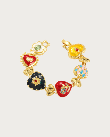 Vintage Enamel Heart Golden Bracelet