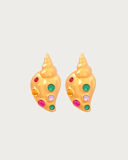 Beverly Chunky Conch Colorful Golden Stud Earrings