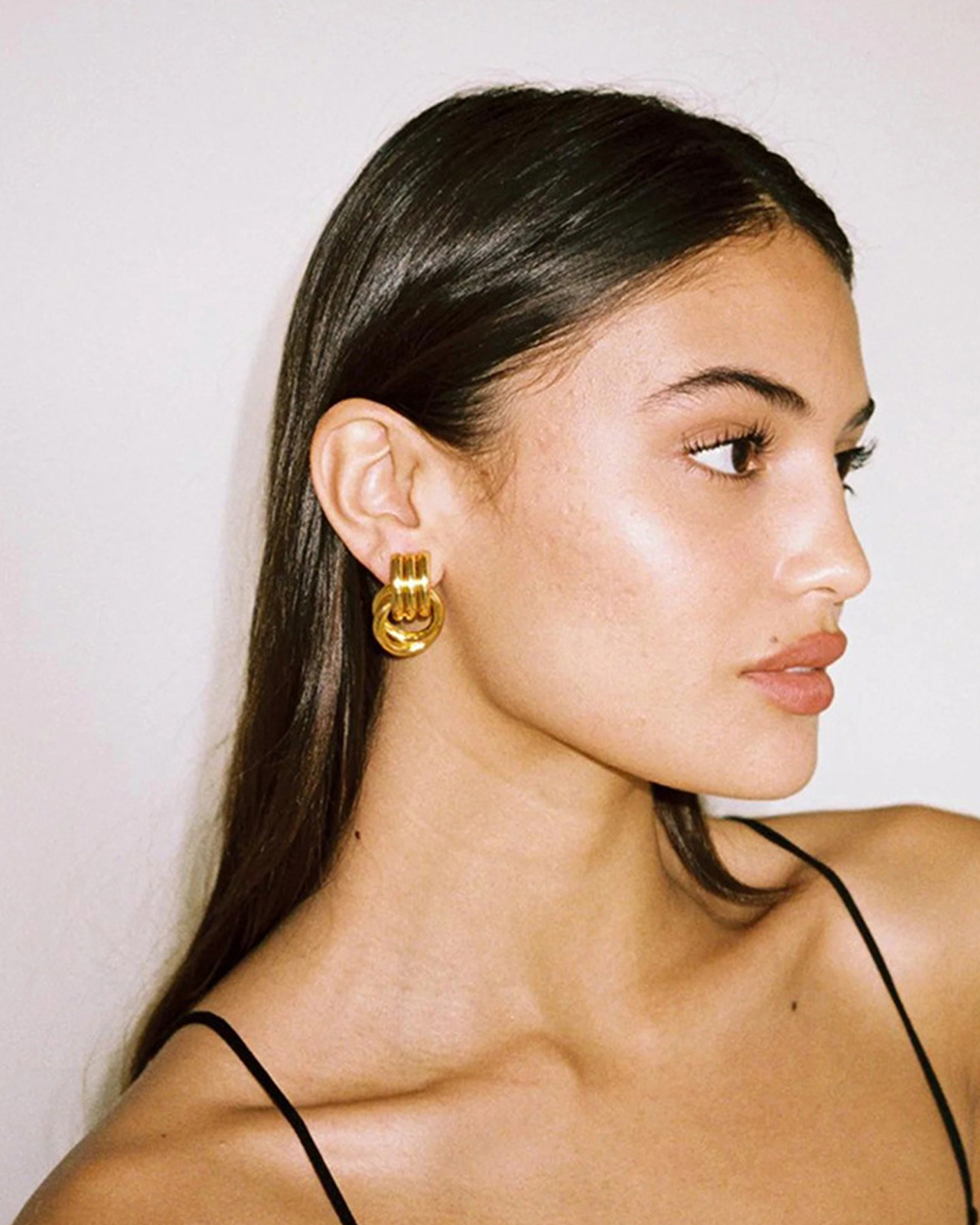 Lisa Triple Stacked Golden Stud Earrings