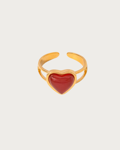 Red Carnelian Stone Heart Golden Ring