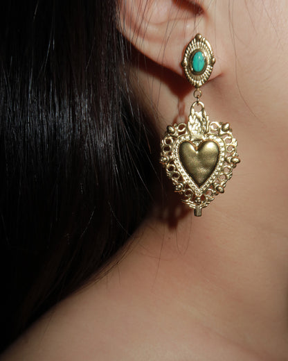 Anila Vintage Heart Turquoise Drop Earrings