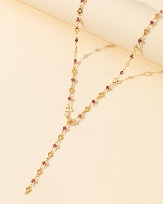 Tiny Heart Pink Golden Lariat Necklace