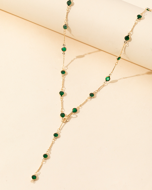 Green Circle Golden Lariat Necklace