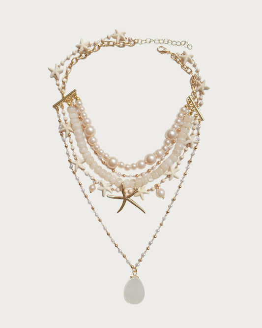 Jessica Layered Pearl Starfish Golden Necklace