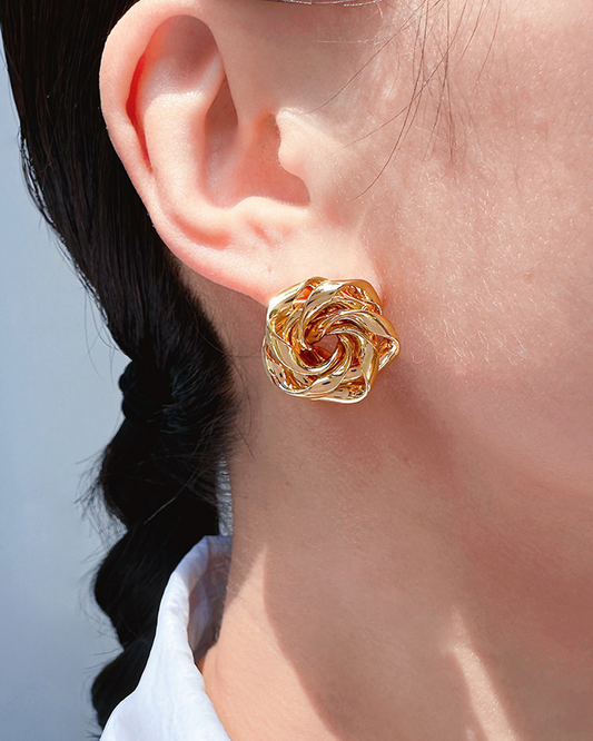 Pendientes de botón de oro rosa