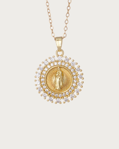 Janet Virgin Mary Oval Golden Pendant Necklace
