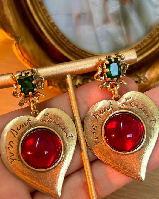 Vintage Heart Golden Drop Earrings