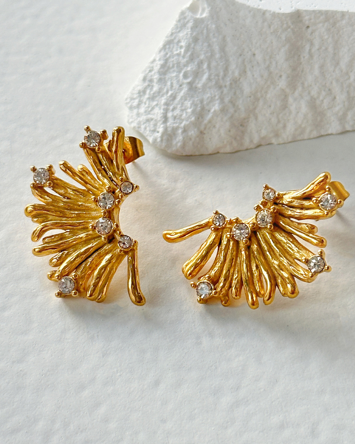Stephanie Sunburst Sparkle Golden Stud Earrings