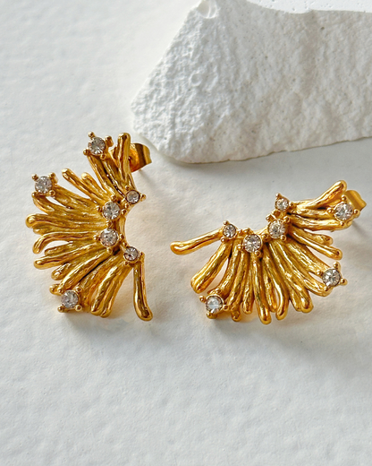 Stephanie Sunburst Sparkle Golden Stud Earrings