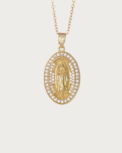 Janet Virgin Mary Circle Golden Pendant Necklace