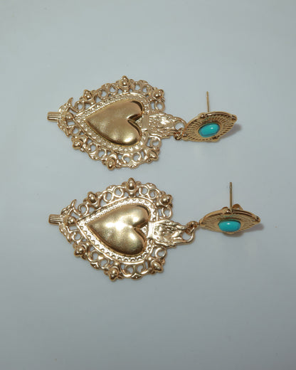 Anila Vintage Heart Turquoise Drop Earrings