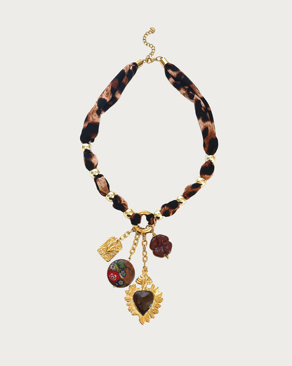 Trista Leopard Heart Flower Golden Pendant Necklace