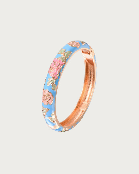Esta Blue Flower Enamel Cloisonne Golden Bangle