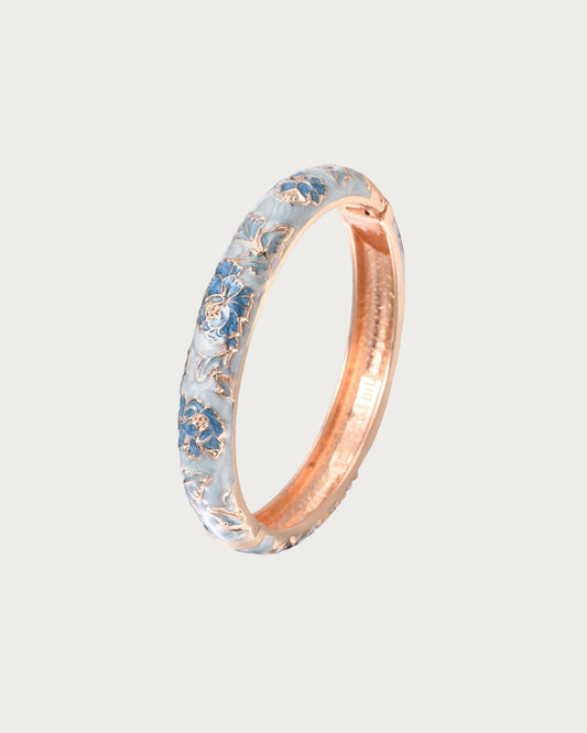 Esta Light Blue Flower Enamel Cloisonne Golden Bangle