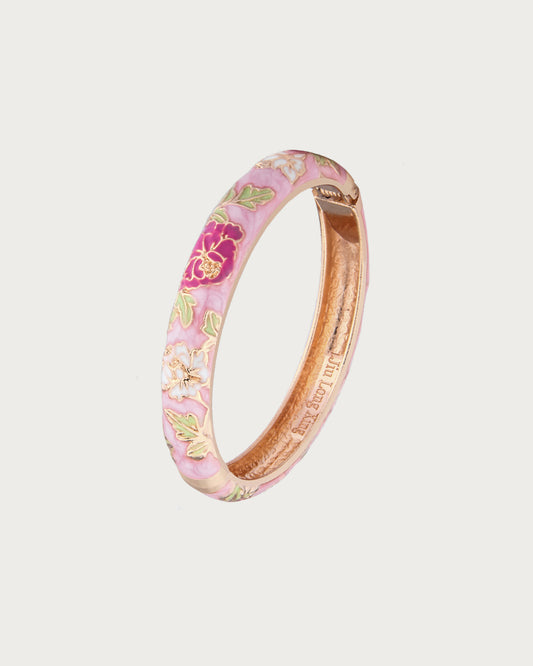 Esta Pink Flower Enamel Cloisonne Golden Bangle