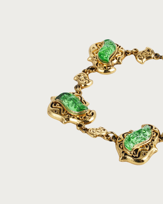 Pulsera Geometría Verde Dorada