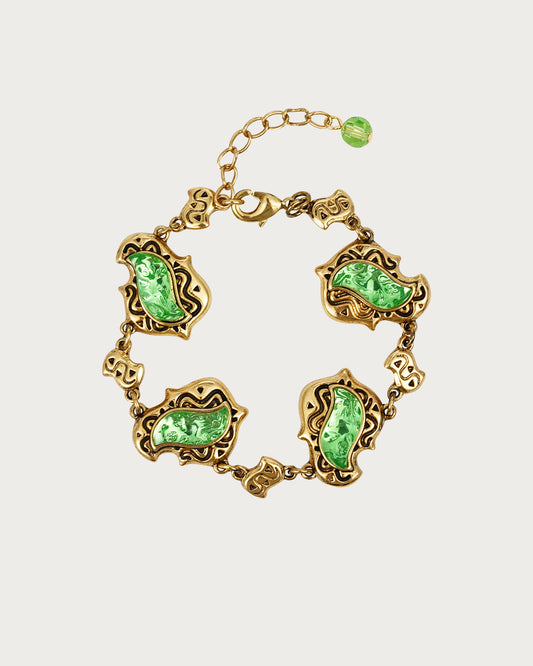 Pulsera Geometría Verde Dorada