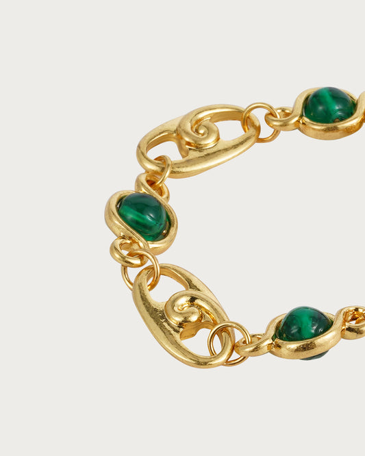 Pulsera dorada vintage con esmalte verde