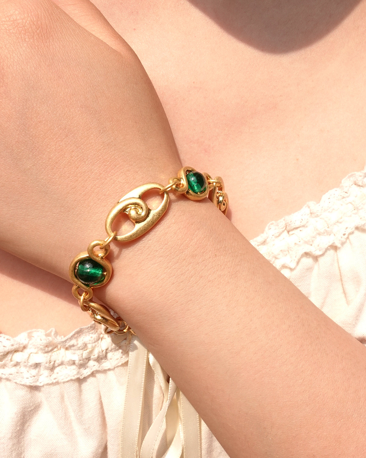Eunice Vintage Green Glaze Golden Bracelet