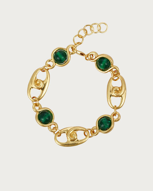 Pulsera dorada vintage con esmalte verde