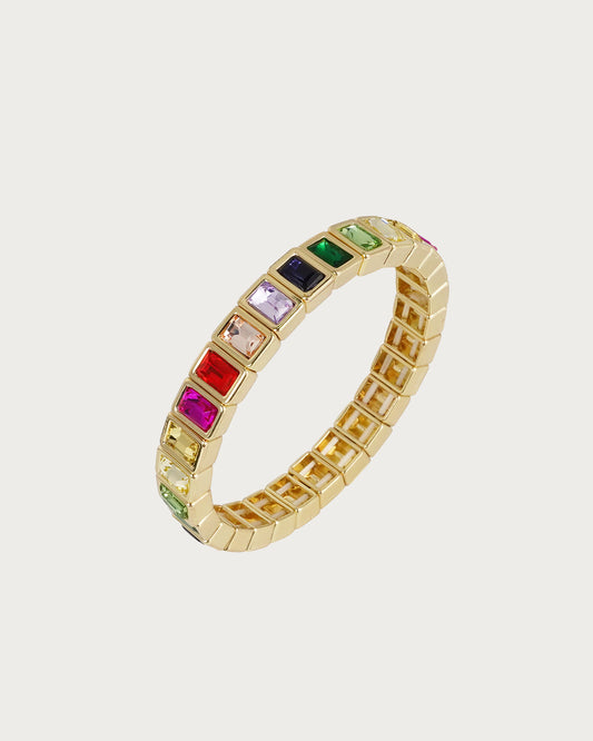 Pulsera dorada con rectángulos de esmalte colorido