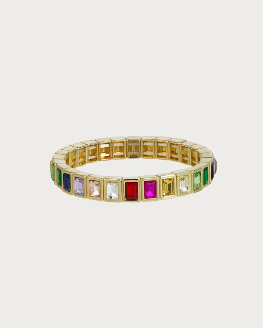 Pulsera dorada con rectángulos de esmalte colorido