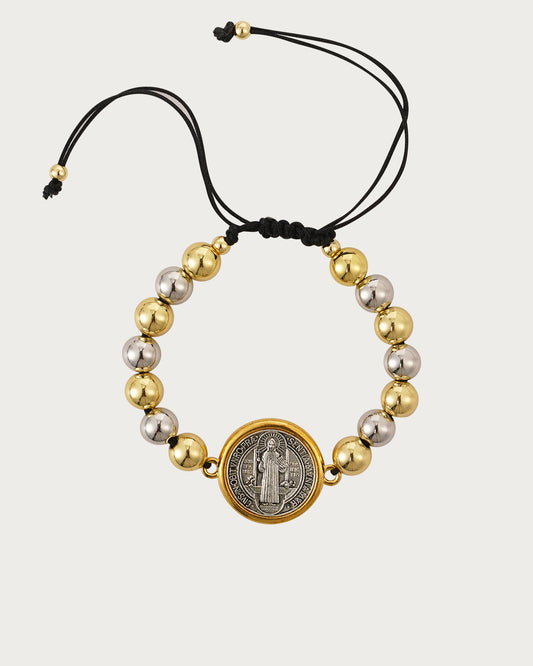 Pulsera dorada con cuentas de hilo de la Virgen María
