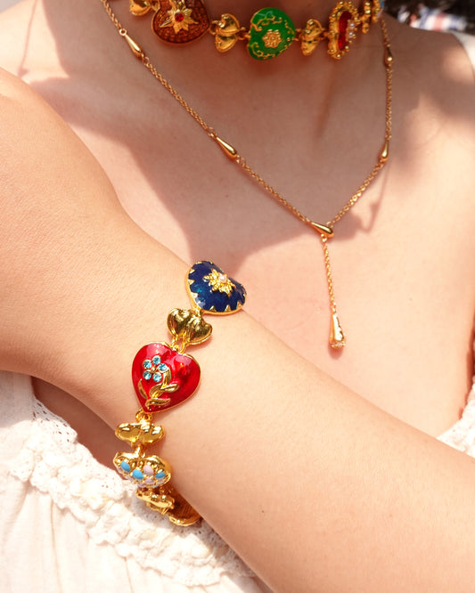 Vintage Enamel Heart Golden Bracelet