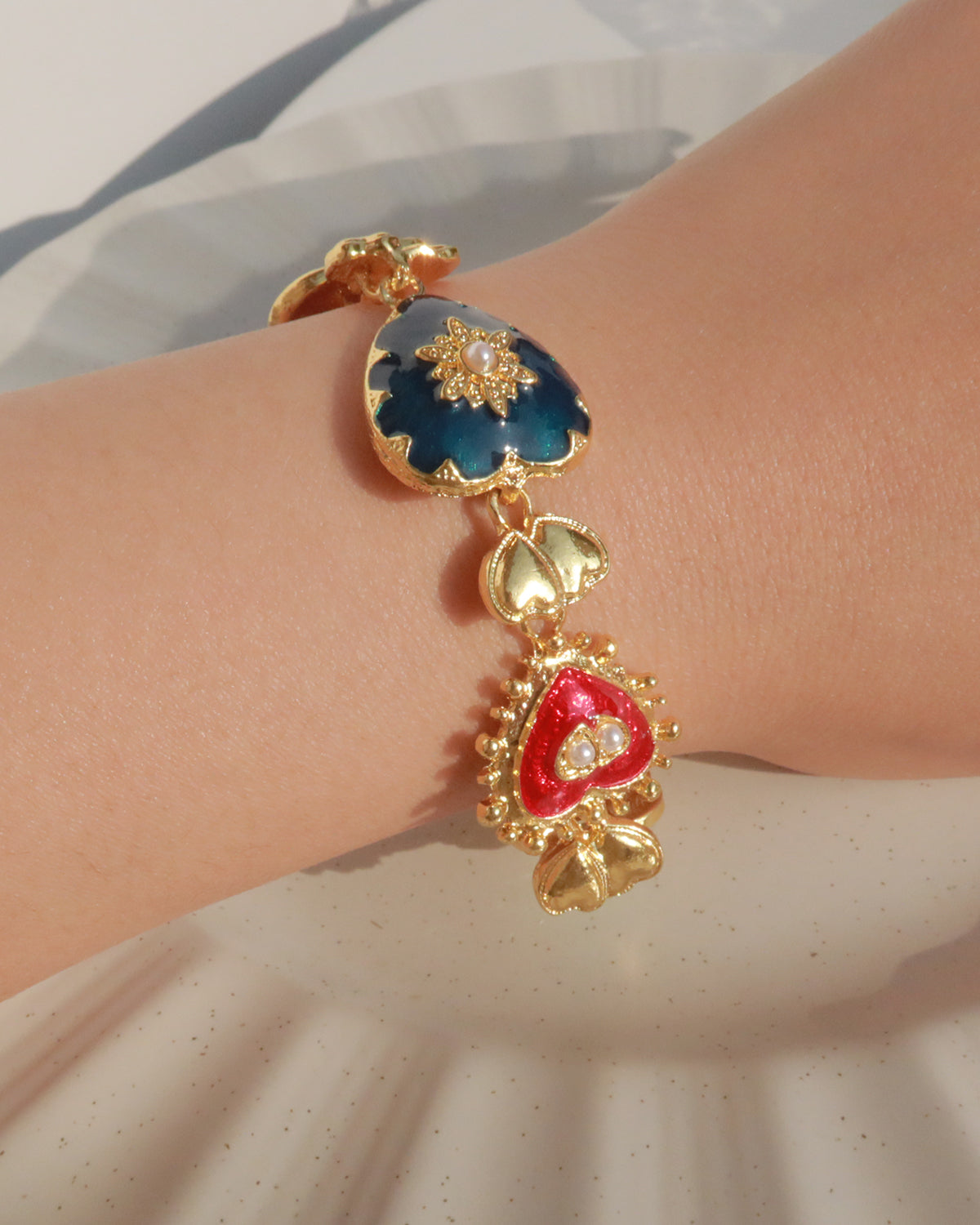 Rebecca Vintage Enamel Heart Golden Bracelet