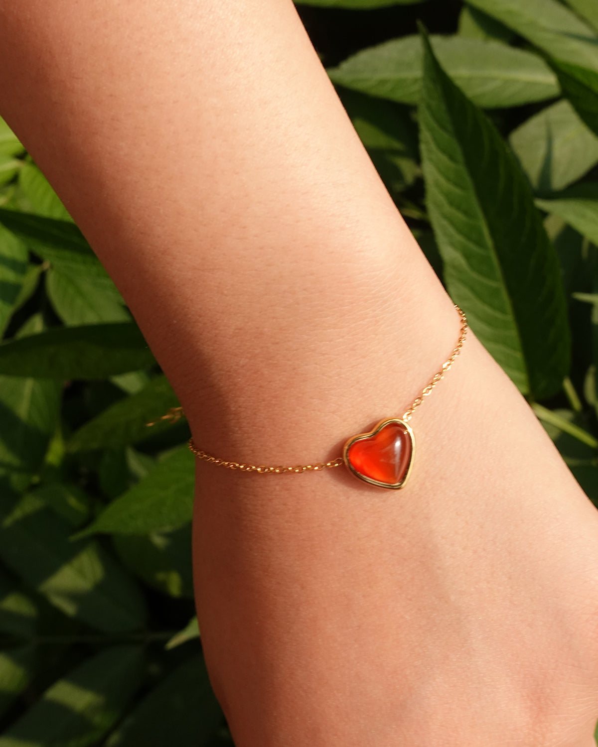 Red Carnelian Stone Heart Golden Bracelet