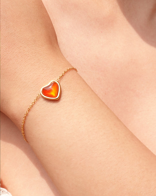Red Carnelian Stone Heart Golden Bracelet