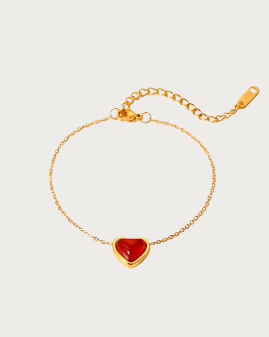 Red Carnelian Stone Heart Golden Bracelet