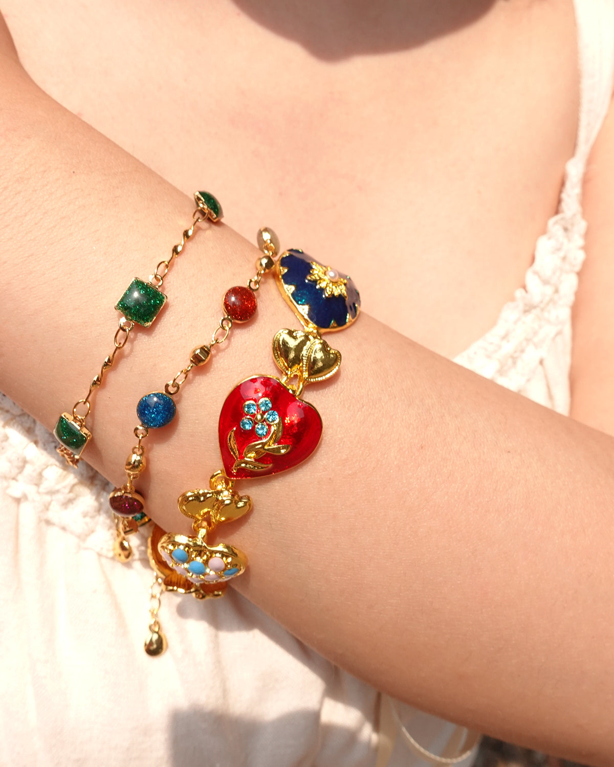 Rainbow Circle Enamel Beaded Golden Bracelet