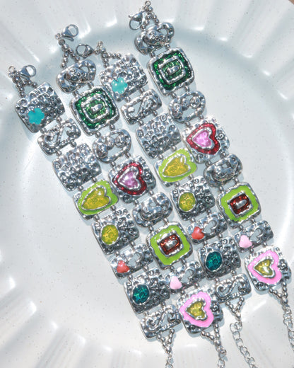 Stevie Love Candy Heart Graffiti Silver Bracelet