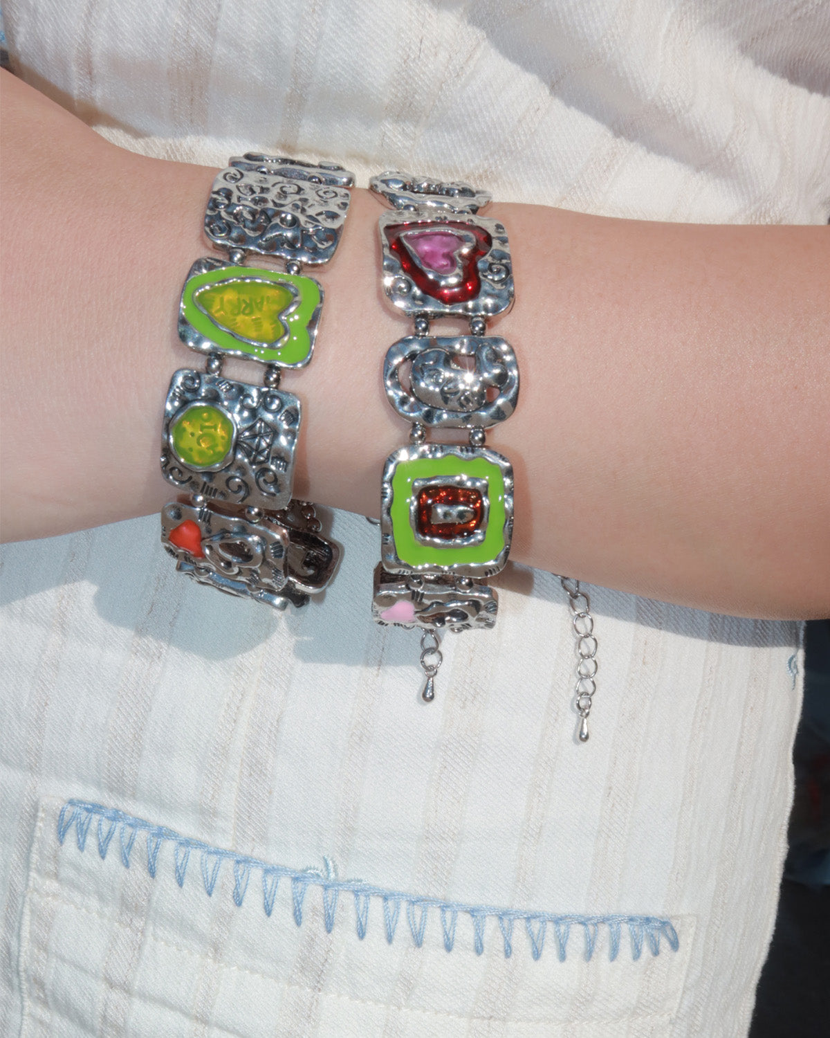 Stevie Love Candy Heart Graffiti Silver Bracelet