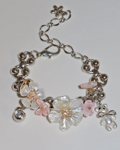 Saskia Blossom & Bear Charm Silver Bracelet