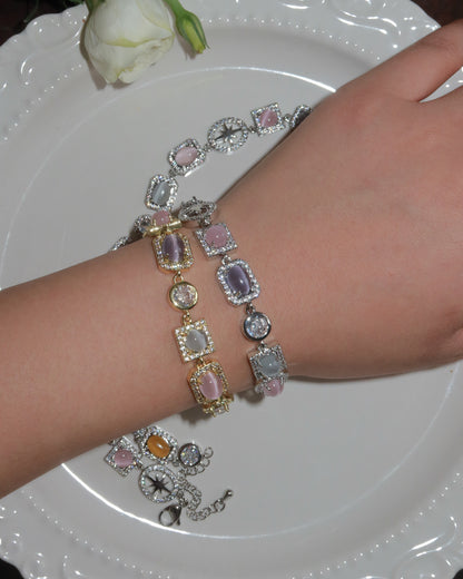 Shirley Colorful Crystal Geometric Silver Bracelet & Necklace
