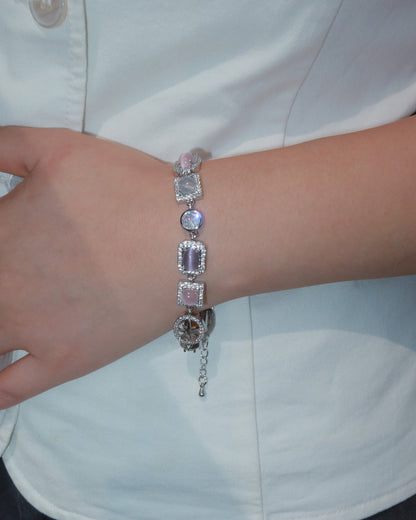 Shirley Colorful Crystal Geometric Silver Bracelet & Necklace
