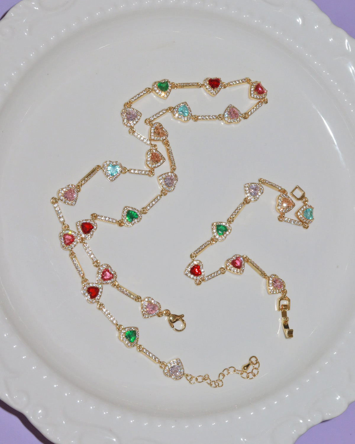 Amour Rainbow Colorful Heart Golden Jewelry Set