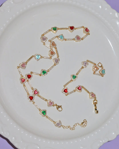 Amour Rainbow Colorful Heart Golden Jewelry Set
