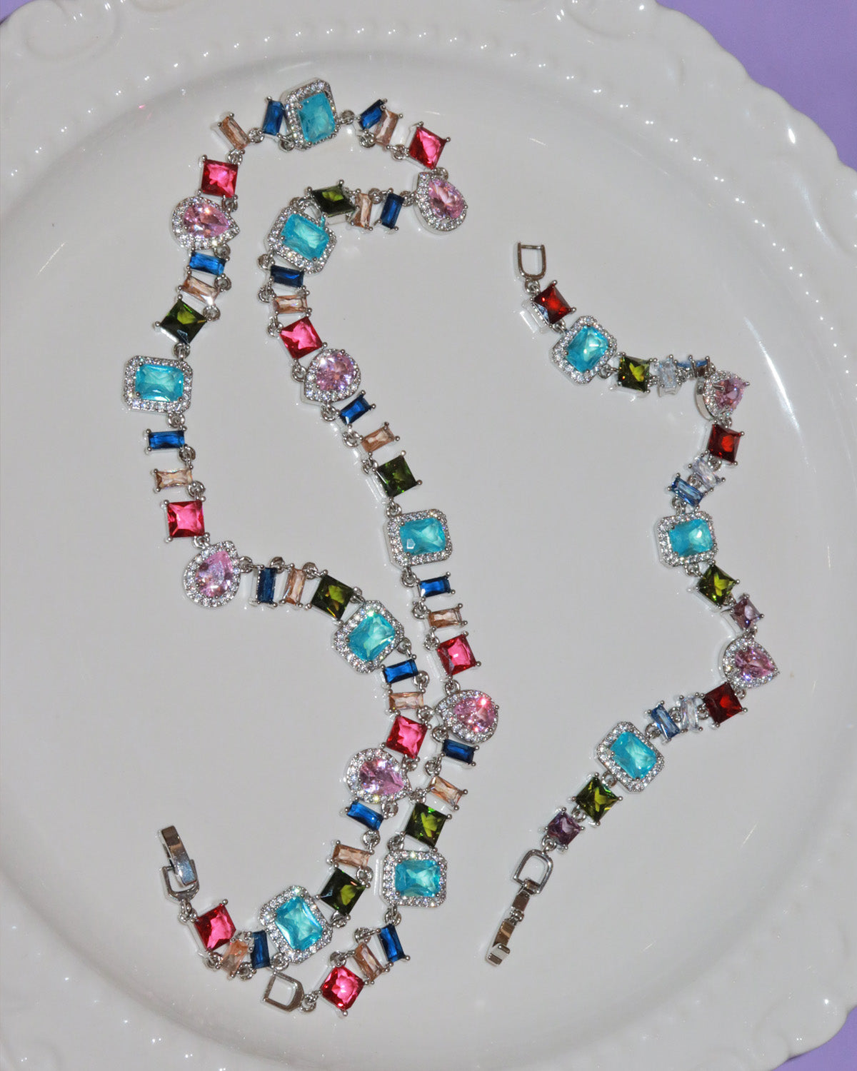 Prism Colorful Crystal Silver Bracelet & Necklace