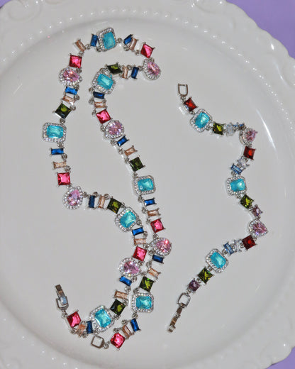 Prism Colorful Crystal Silver Bracelet & Necklace
