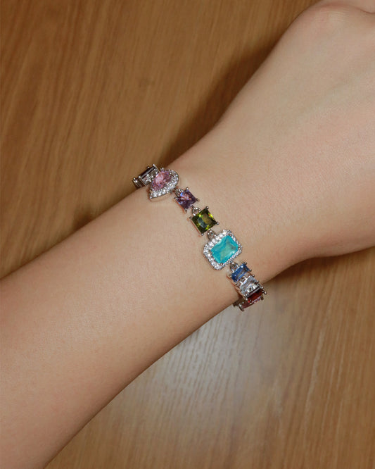 Prism Colorful Crystal Silver Bracelet & Necklace